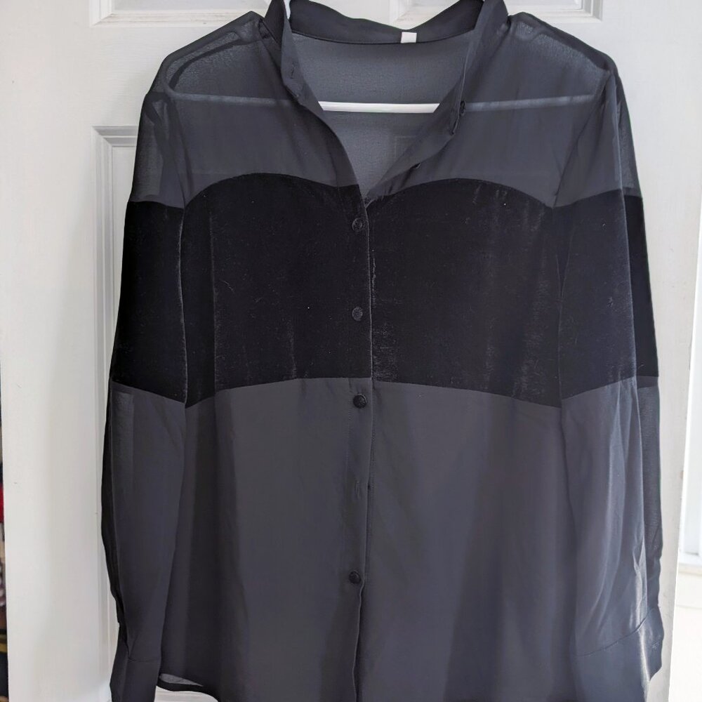 Sheer velvet button up top